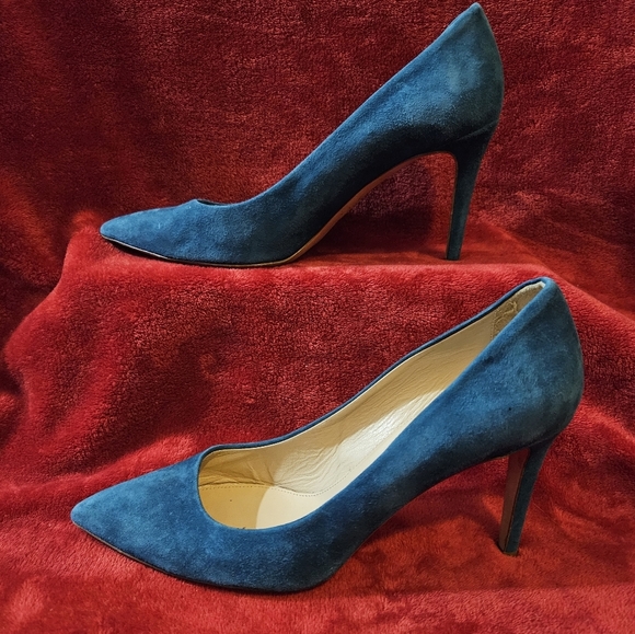 J. Crew Women Teal Blue Green Pointy-Toe Suede Leather Heels-Size 8 - Picture 3 of 7